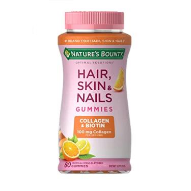 Imagem de Nature's Bounty Hair, Skin & Nails with Biotin and Collagen, Citrus-Flavored Gummies Vitamin Supplement, 2500 mcg, 80 Count,-