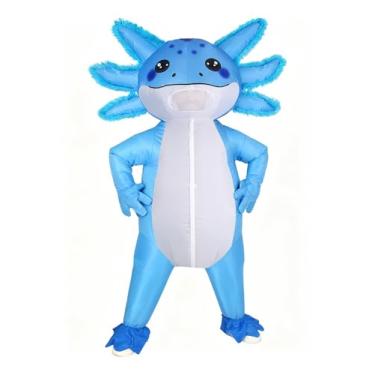 Imagem de Fantasia inflável de axolote adulto – fantasias engraçadas de Halloween para adultos, roupa de corpo inteiro para festa e cosplay (azul, G-GG)