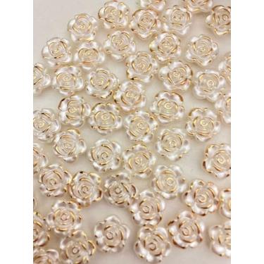 Imagem de Miçanga de Flor Delicada Perolada Com Borda Dourada 10mm Com Furo Passante Para Montagem de Bijuterias e Outros Artesanatos 50un