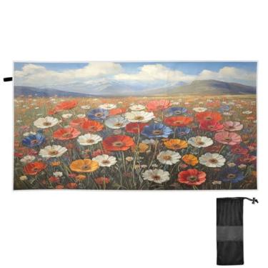 Imagem de ATTX Toalha de praia vintage com pintura a óleo de flores silvestres 70 x 188 cm - Cobertor de microfibra leve de secagem rápida e resistente à areia para piscina, ioga, academia e viagens | Esportes