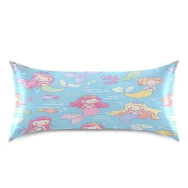 Imagem de Blueangle Linda fronha de cetim sereia para cabelo e pele, fronha de seda, tamanho king (50,8 x 101,6 cm) - Capas de almofada de cetim refrescantes com fecho de envelope (657)