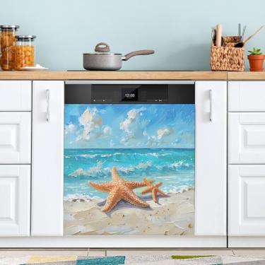 Imagem de SEHANY Capa magnética de máquina de lavar louça, estrela do mar, mar, praia, adesivos magnéticos decorativos antiarranhões para painel de geladeira e lava-louças, decoração personalizada de cozinha