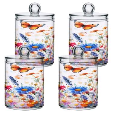 Imagem de ATTX Dispensador de suporte de flor Qtip para bola de algodão, cotonete, frasco de boticário de plástico transparente, decoração de casa, pote de armazenamento de cozinha, pacote com 4 (225)