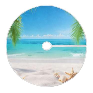 Imagem de Blueangle Saia para árvore de Natal de praia ensolarada de 120 cm - poliéster macio e resistente a rugas, decoração de férias para festas de Natal, árvore festiva e decoração de casa (131)