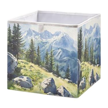 Imagem de SEHANY Cesto de armazenamento dobrável Mountains Lanscape, organizador de tecido grande, dobrável, para roupas, brinquedos, livros, armário, berçário, 38 x 27 x 17 cm