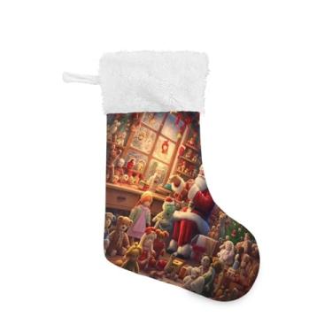 Imagem de GakkiGii Meia de Natal grande vintage de Papai Noel, decoração de Natal para pendurar na parede da árvore da lareira, 45 x 31 cm