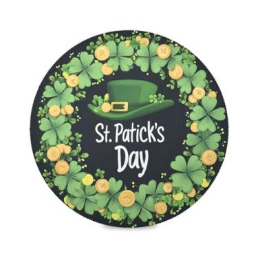 Imagem de Blueangle Jogo americano redondo de chapéu verde Dia de São Patrício, conjunto de 4 tapetes de mesa de poliéster, fácil de limpar, resistente ao calor, limpável, para mesa de jantar (665)