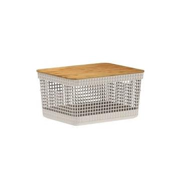 Imagem de Cesto Organizador Grid Tampa Bambu Bege 8 Litros 29X23x15.6Cm - Ou