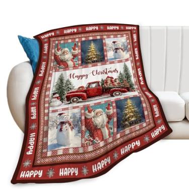 Imagem de Cobertor de Papai Noel de Natal agradável para carro, árvore, presentes para meninas, meninos, crianças, pelúcia macia e aconchegante de lã para sofá-cama 127 x 101 cm