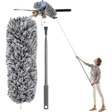 Imagem de Espanador Extensível 2,80m com Haste Inox Flexível – Microfibra Premium Lavável, Cabeça 360° Antipoeira – Limpeza de Teto, Ventilador, Casa e Locais Altos – Ultra Leve e Resistente