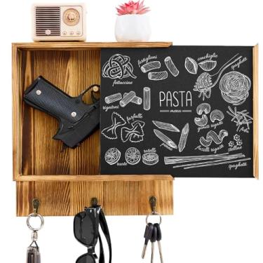 Imagem de Dononr Seguro Armazenamento de armas ocultas, cofre escondido para pistolas com 3 ganchos de metal, molduras de madeira para revólver, arma de armazenamento oculta, móveis de ocultação, marrom rústico