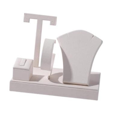 Imagem de YIJU Expositor de Joias em Couro PU para Colares, Colares e Anéis - Organizador de Brincos e Pulseiras, Branco