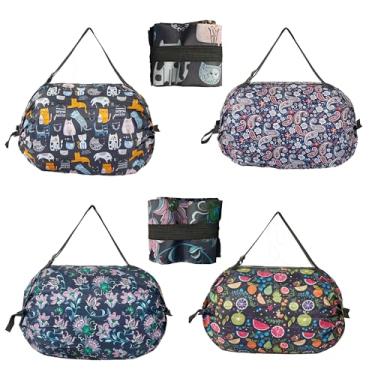 Imagem de XKE-X Pacote com 4 sacolas de compras reutilizáveis dobráveis – Bolsa de compras impermeável de nylon 210D espessa com zíper e alças ajustáveis, bolsa esportiva de viagem compacta para compras, praia