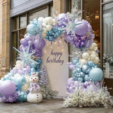 Imagem de HIBAOpati Frozen Balloon Garland Kit, Blue Purple White Balloons Blue Purple Metallic Balloons with Starburst Foil Balloon Arch Kit for Birthday Baby Shower Winter Girls Princess Party Decorations