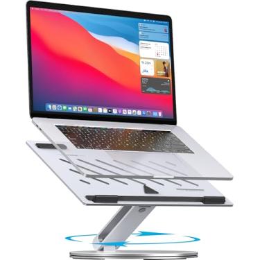 Imagem de YICOSUN Suporte de laptop ajustável para mesa, suporte de computador de alumínio giratório de 360° com aberturas de resfriamento, suporte ergonômico e dobrável, compatível com MacBook Pro/Air, Dell