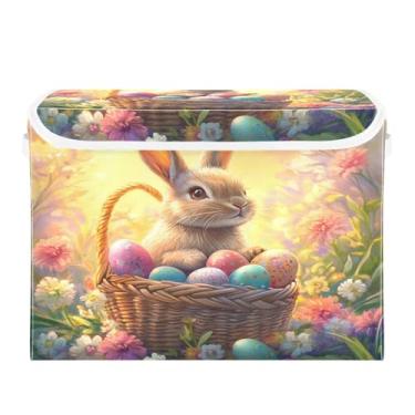 Imagem de CEBUGI Caixotes de armazenamento com tampas, caixa de armazenamento de tecido dobrável, organizador de cubo de coelhinho fofo para prateleiras de armário de casa e quarto, 40 x 30 x 30 cm