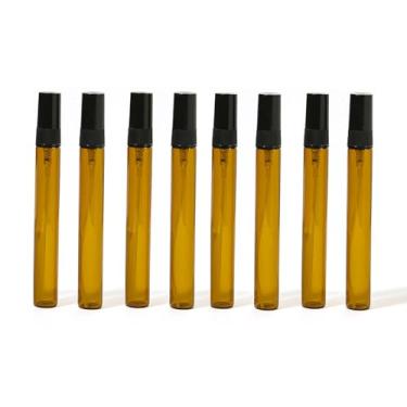 Imagem de 8 frascos de spray de vidro transparente de 10 ml, atomizador de perfume de viagem recarregável, mini frasco spray à prova de vazamento de névoa fina para colônia, amostras de fragrâncias (marrom)