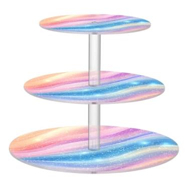 Imagem de CEBUGI Suporte de cupcake de 3 camadas, fundo de céu estrelado, suporte redondo para bolo, torre, bandeja de servir em camadas de acrílico para chá, chá de bebê, casamento e mais