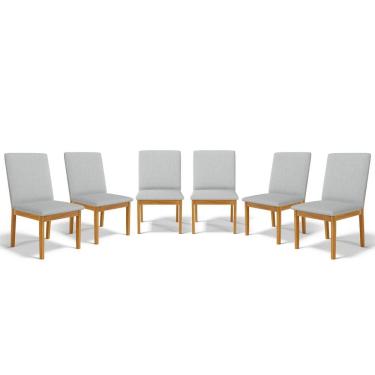 Imagem de Kit Com 6 Cadeiras Daniela Madeira Maciça Estofada Para Mesa De Jantar Detalhe De Madeira Nas Costas
