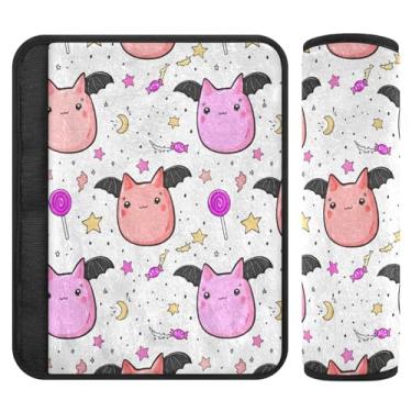 Imagem de Burbuja Capa de cinto de segurança de carro Kawaii Cat with Wings Soft Comfort Car Protetor de cinto de segurança para alça de ombro de assento, 1 par médio