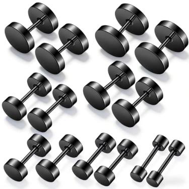 Imagem de XLIUAX 14 brincos de calibre falso, medidores falsos para mulheres, brincos pretos para mulheres, brincos redondos de aço inoxidável, 4 a 10 mm, 7 tamanhos, medidores de disco