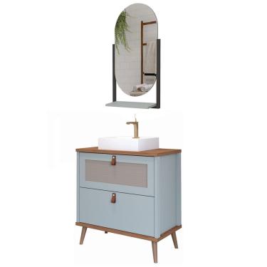 Imagem de Armário Banheiro Mdf Pistache Porta Gaveta Espelheira Cuba