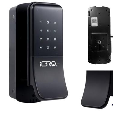 Imagem de Fechadura Eletrônica Digital com Autolock Leitor Biometrica Puxador Embutido Preta Sistema de Segurança Residencial