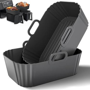 Imagem de Sactercon Pacote com 2 forros de silicone para fritadeira, reutilizáveis compatíveis com Ninja Foodi DZ201, DZ401, DZ550, COSORI, Chefman, Instant Air Fryer e cestas 6 em 1 8-10QT Air Fryer
