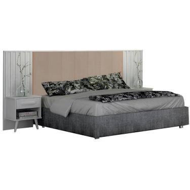 Imagem de Cabeceira Casal Milano Branco Veludo Palha Leifer Móveis