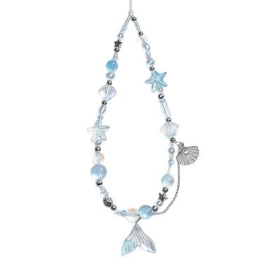 Imagem de Alça de pulso para câmera com contas fofa para câmera digital charmosa cordão de telefone, corrente de câmera com contas para bolsa de telefone chaveiro (sereia)