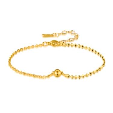 Imagem de HJIMMNHONG Pulseira feminina de aço de titânio, pequenas contas de ouro, pulseira de emenda tornozeleira sem desbotamento Personalidade Senior de comprimento banhado a ouro 18 K, temperamento