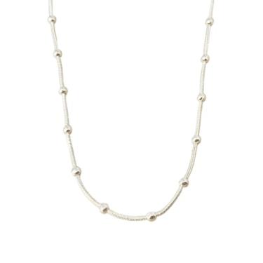 Imagem de Colar Feminino com Prata Corrente Veneziana com Bolinhas 45cm Fina Delicada Brilho Eterno com Extensor e Fecho Antifurto