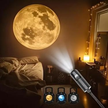 Imagem de 1 peça de luz + 3 plugues de luz da lua, interface USB, projeção de LED portátil, quarto, teto, foto, fundo, 1 conjunto