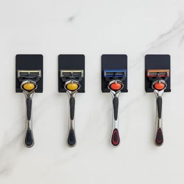 Imagem de Suporte de lâmina de aço inoxidável sem broca adesivo montado na parede organizador de barbear gancho de plugue e rack de armazenamento para banheiro e cozinha 4 peças preto 04