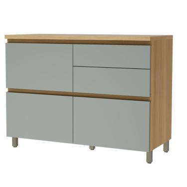 Imagem de Balcão Gabinete De Cozinha 1,20m 1 Porta 4 Gavetas 100% Mdf Raissa Nesher Madeirado / Verde