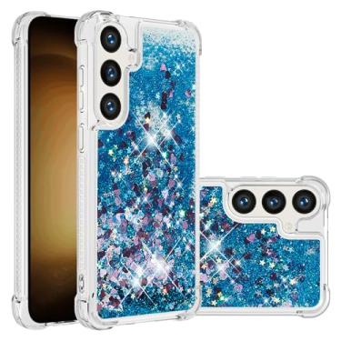 Imagem de COTDINFOR Capa para Samsung Galaxy S26 Glitter Glitter Cute Liquid Clear Flowing Quicksand à prova de choque TPU protetora feminina feminina capa de telefone para Samsung Galaxy S26 Love Blue YB