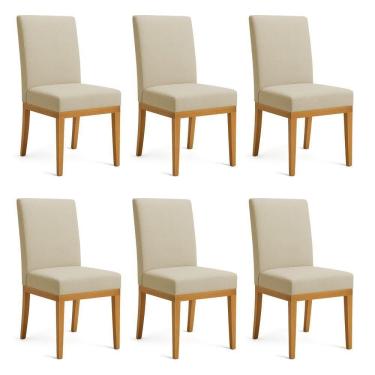 Imagem de Kit 6 Cadeiras De Jantar Brisa Linho Dourado Base De Madeira - Pallazio