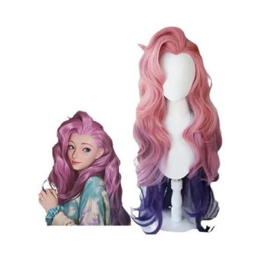 Imagem de Peruca De Cosplay Encaracolada Rosa Roxa Verde Para Seraphine KDA HAIR