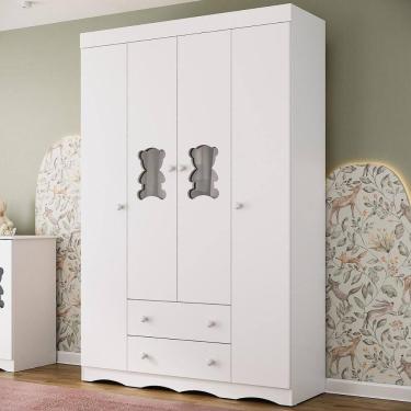 Imagem de Guarda-roupa Infantil 122cm com Vidro 4 Portas e 2 Gavetas Doçura Multimóveis MP4493