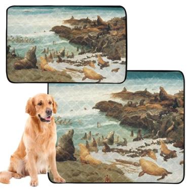 Imagem de TSENQUE Seal Rocks Farallons Albert Bierstadt Almofada de xixi para animais de estimação extragrande lavável para cães tapete impermeável antiderrapante absorvente almofada de penico para cães