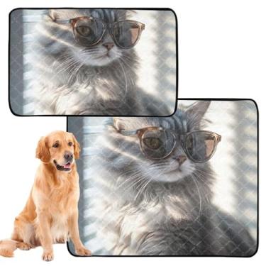 Imagem de TSENQUE Tapetes laváveis para animais de estimação, à prova d'água, tapete de cercadinho para cães, óculos de gato, arte estética, reutilizável, almofada para animais de estimação, absorventes para
