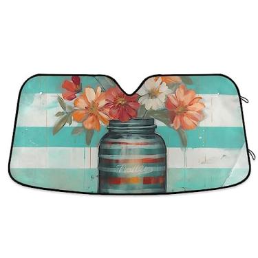 Imagem de Pintura a óleo listrada colorida decoração de vaso bloqueador solar de carro, persiana para carro, caminhão, SUV, acessórios de carro de verão