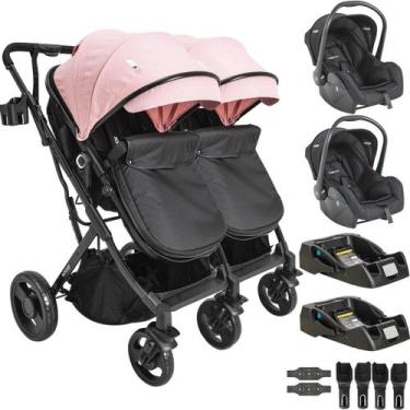 Imagem de Carrinho Kiddo para Gemeos com 2 Bebe Conforto 2 Base Vox II Rosa