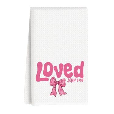 Imagem de ASDFKVFR Toalhas de cozinha para o dia dos namorados, decorações retrô para o dia dos namorados, presente para ela, namorado, namorada, laço coquete rosa, versículo bíblico cristão, panos de prato