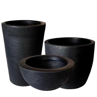 Imagem de CONJUNTO DE 3 VASOS DECORATIVOS PARA PLANTAS E FLORES 3 MODELOS DIFERENTES GRAFIATO EM POLIETILENO (PRETO)