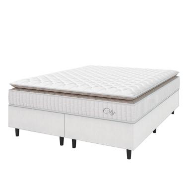 Imagem de Cama Box Colchão Casal Queen Molas Ensacadas City Pillow Top 158x198x61cm Linho Branco / Bege Hellen