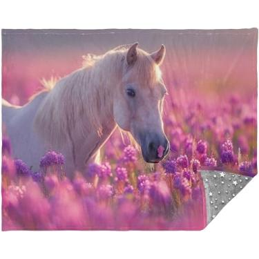 Imagem de Manta macia personalizada com cavalo palomino lavanda flor 177,8 cm x 139,7 cm leve presentes de viagem mulheres adulto impresso cobertor de Natal