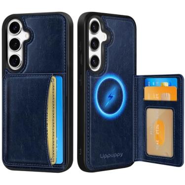 Imagem de Uppuppy Capa para Samsung Galaxy S25 Plus/S24 Plus com carteira - Compatível com MagSafe Cute Women Girls Couro Estético Titular Cartão de Crédito Capa de Telefone para S25Plus/S24Plus, Azul