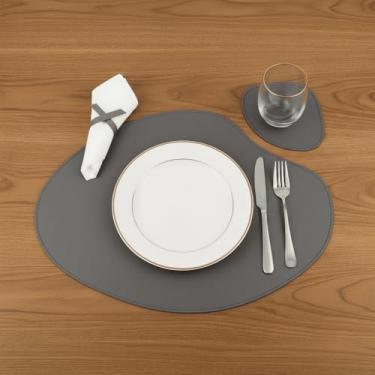 Imagem de Kit Jogo Americano Sousplat de Couro Sintético com Porta Copos para Mesa de Jantar – Jogo Americano Luxo Antiderrapante em Kits 2 4 6 8 Peças (Cinza,6)