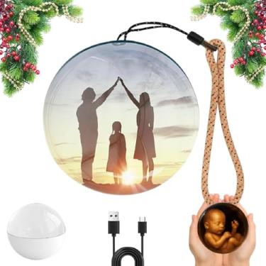 Imagem de Enfeite de esfera de memória 2026, bola de enfeite de vídeo de 9,9 cm com WiFi, tela maior atualizada para fotos e vídeos 3D, lembrança digital personalizada para o Natal (branco)